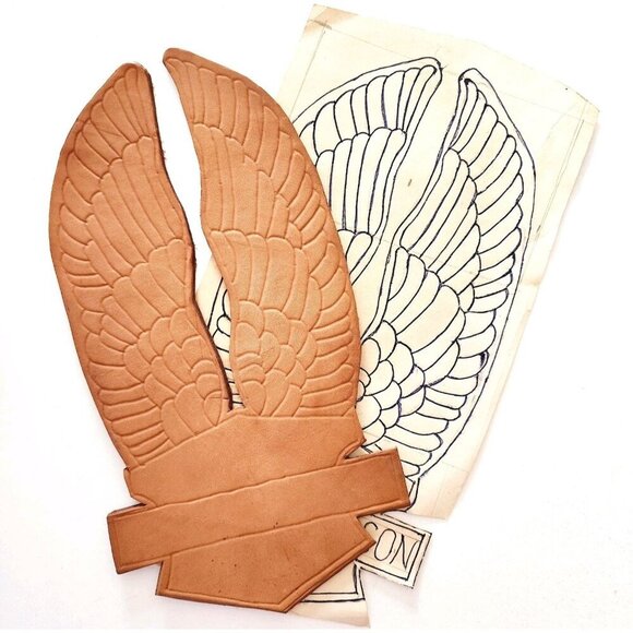 Harley Style Wings Leather Patch Pattern And Leather Piece Motorcycle DWQQ16 - Picture 1 of 4